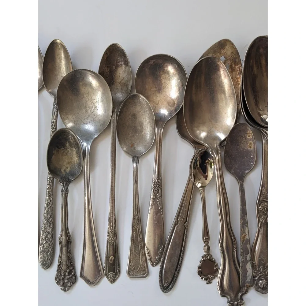 Antique Vintage Silverplate Flatware Craft Lot 31 Pieces Ornate Mixed Silverware